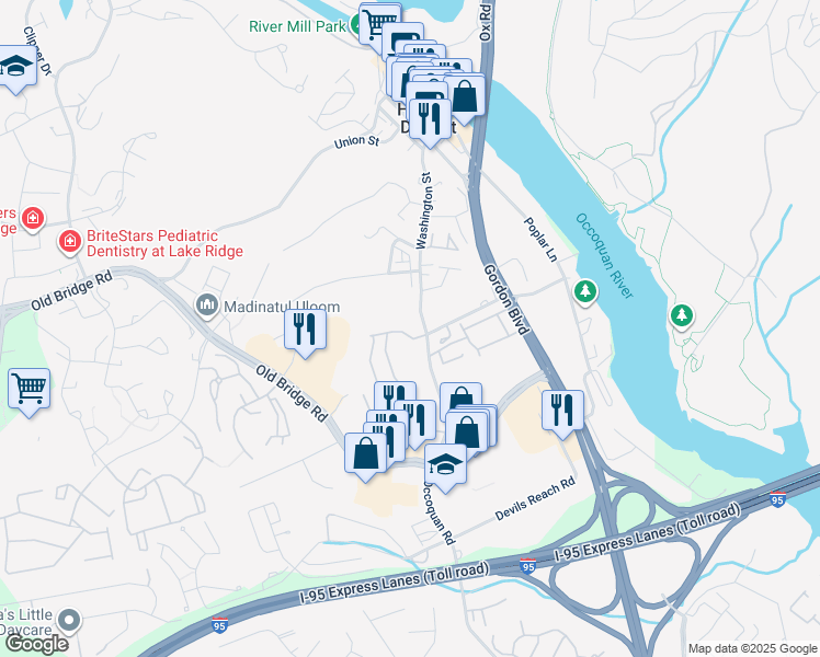 map of restaurants, bars, coffee shops, grocery stores, and more near 12650 Dara Drive in Woodbridge