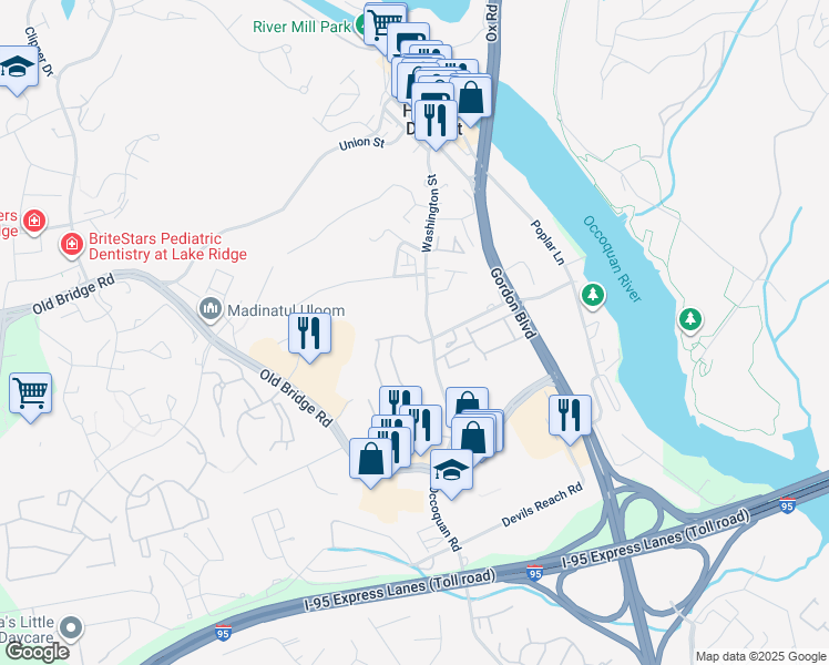 map of restaurants, bars, coffee shops, grocery stores, and more near 12650 Dara Drive in Woodbridge