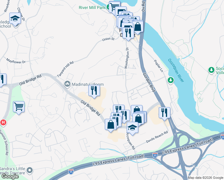 map of restaurants, bars, coffee shops, grocery stores, and more near 12658 Dara Drive in Woodbridge