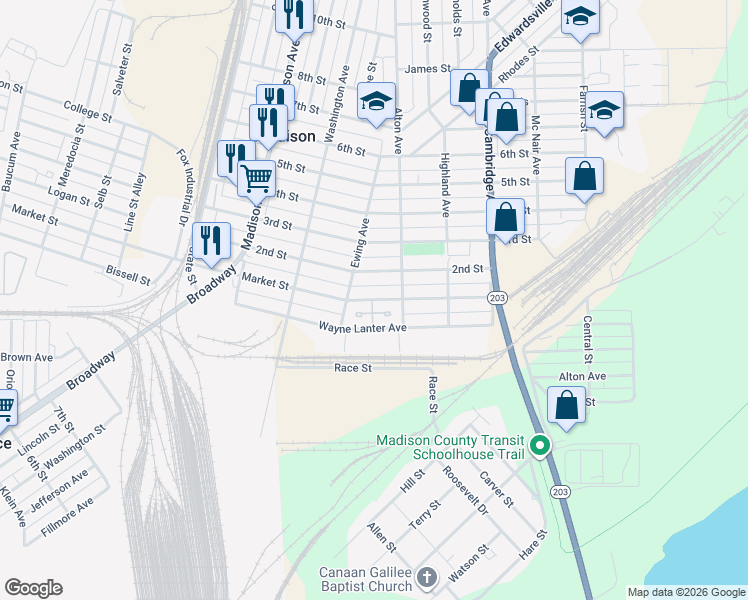 map of restaurants, bars, coffee shops, grocery stores, and more near 1676 Market Street in Madison