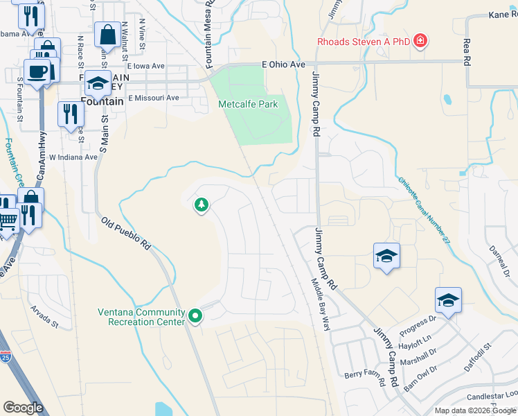 map of restaurants, bars, coffee shops, grocery stores, and more near 10683 Traders Parkway in Fountain