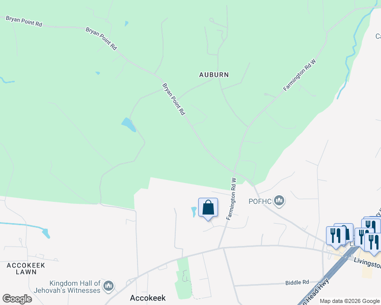 map of restaurants, bars, coffee shops, grocery stores, and more near 830 Bryan Point Road in Accokeek