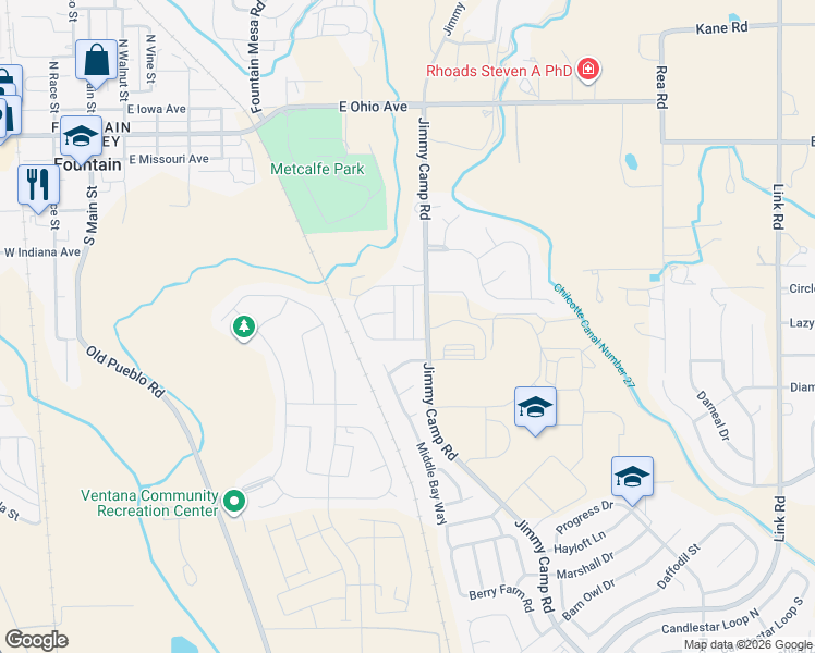 map of restaurants, bars, coffee shops, grocery stores, and more near 10554 Country Park Point in Fountain