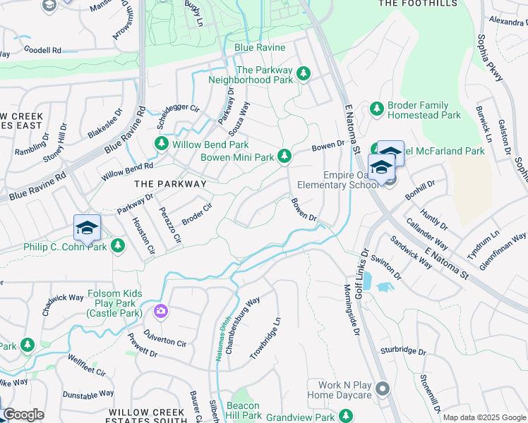 map of restaurants, bars, coffee shops, grocery stores, and more near 1528 Manasco Circle in Folsom