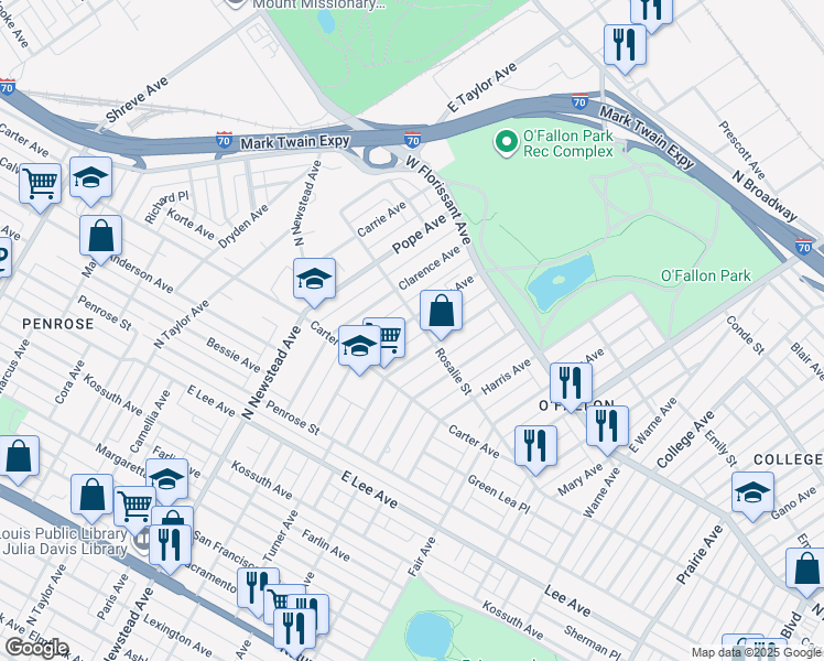 map of restaurants, bars, coffee shops, grocery stores, and more near 4460 Holly Ave in St Louis