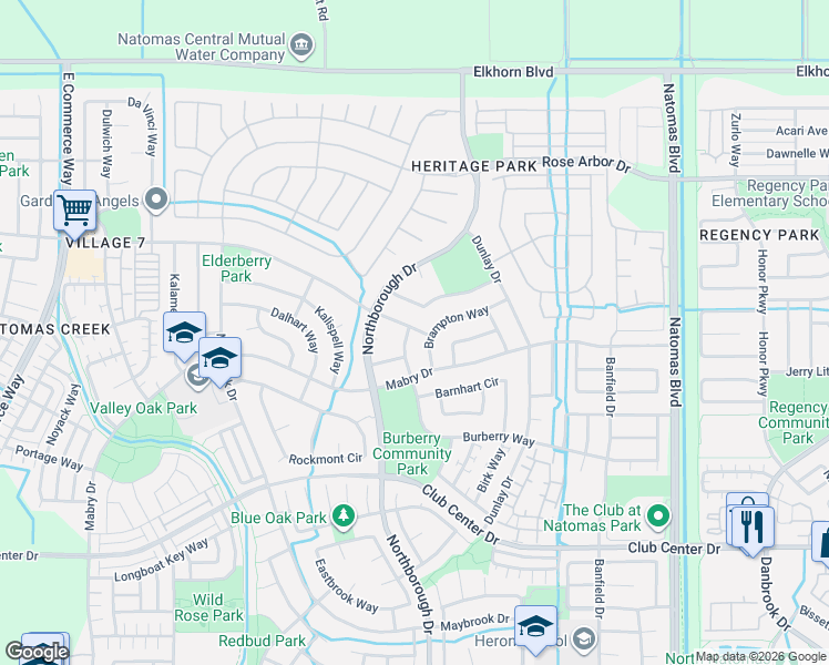 map of restaurants, bars, coffee shops, grocery stores, and more near 2621 Macon Drive in Sacramento