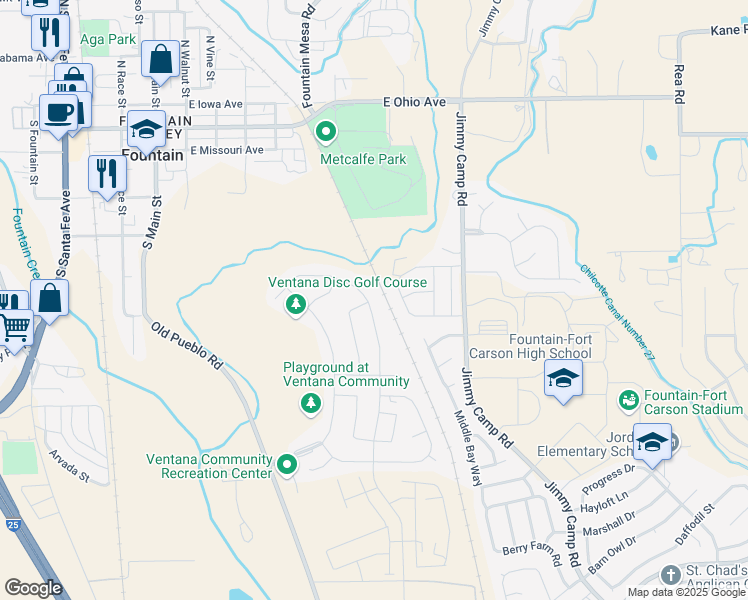 map of restaurants, bars, coffee shops, grocery stores, and more near 10683 Traders Parkway in Fountain