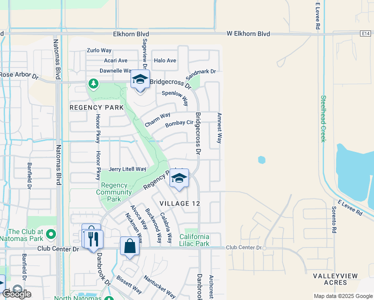 map of restaurants, bars, coffee shops, grocery stores, and more near 15 Sikes Court in Sacramento