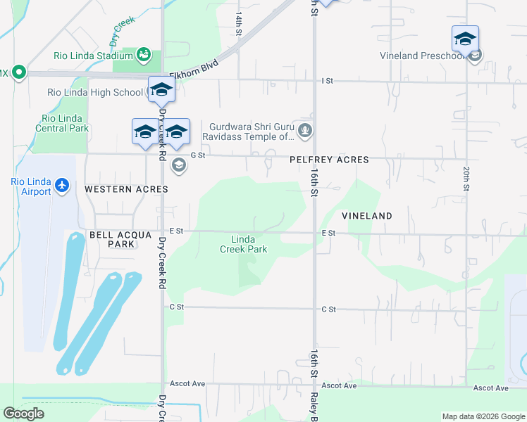 map of restaurants, bars, coffee shops, grocery stores, and more near 1421 E Street in Rio Linda