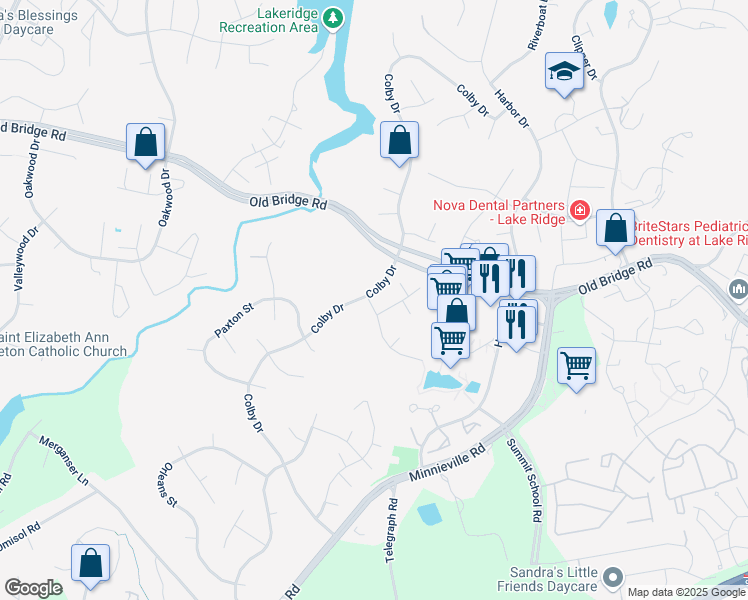 map of restaurants, bars, coffee shops, grocery stores, and more near 12715 Colby Drive in Woodbridge