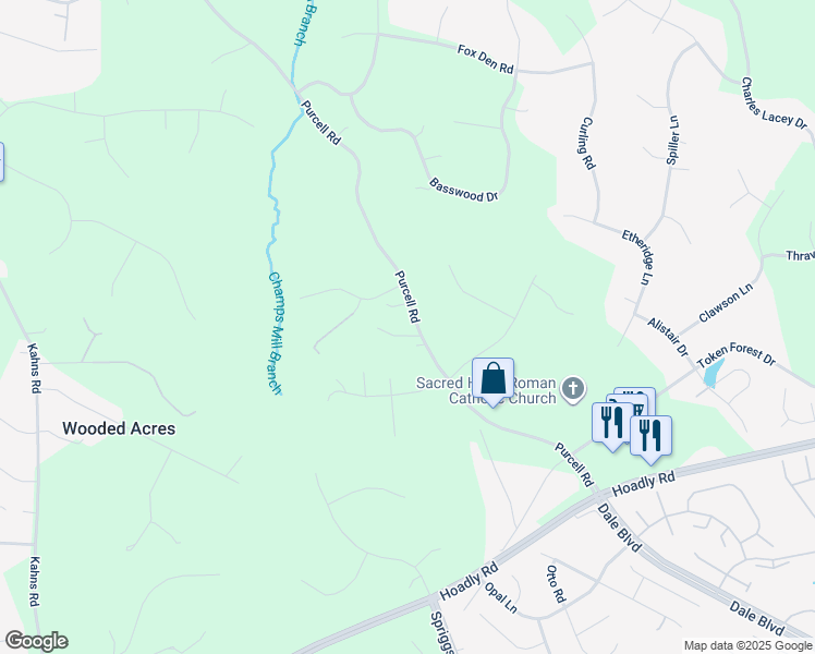 map of restaurants, bars, coffee shops, grocery stores, and more near 12616 Purcell Road in Manassas