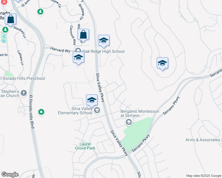 map of restaurants, bars, coffee shops, grocery stores, and more near 3319 Besana Drive in El Dorado Hills