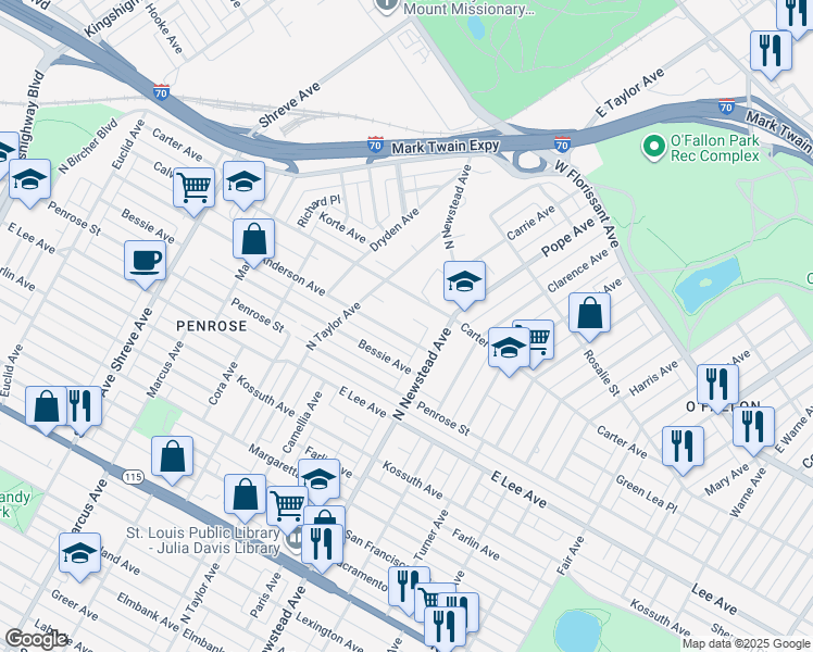 map of restaurants, bars, coffee shops, grocery stores, and more near 4437 Anderson Avenue in St. Louis