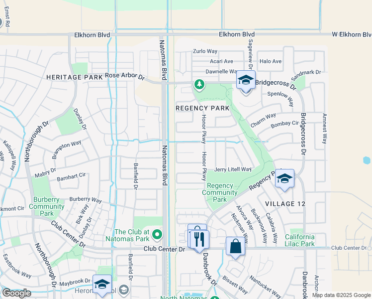 map of restaurants, bars, coffee shops, grocery stores, and more near 23 Pete Popovich Court in Sacramento