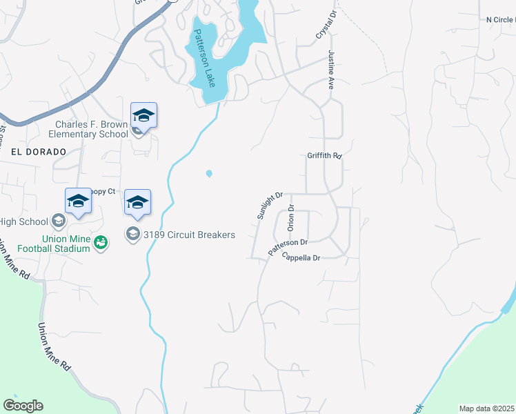 map of restaurants, bars, coffee shops, grocery stores, and more near 486 Sunlight Drive in Diamond Springs