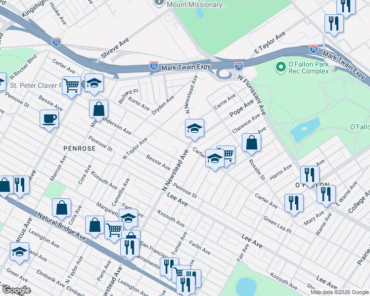 map of restaurants, bars, coffee shops, grocery stores, and more near 4333 North Newstead Avenue in St. Louis