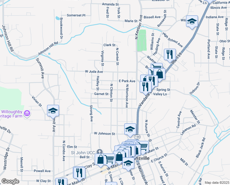 map of restaurants, bars, coffee shops, grocery stores, and more near 619 North Center Street in Collinsville