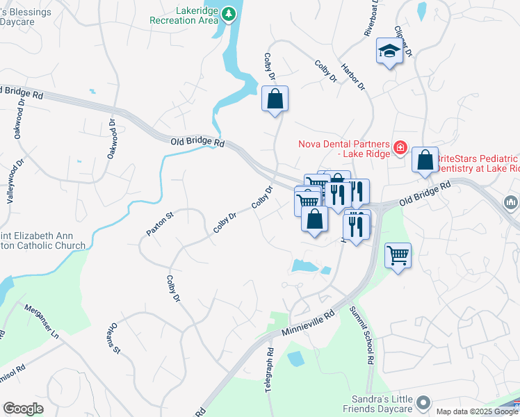 map of restaurants, bars, coffee shops, grocery stores, and more near 12713 Colby Drive in Woodbridge