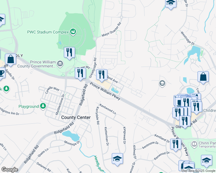 map of restaurants, bars, coffee shops, grocery stores, and more near 4565 Pond Way in Lake Ridge