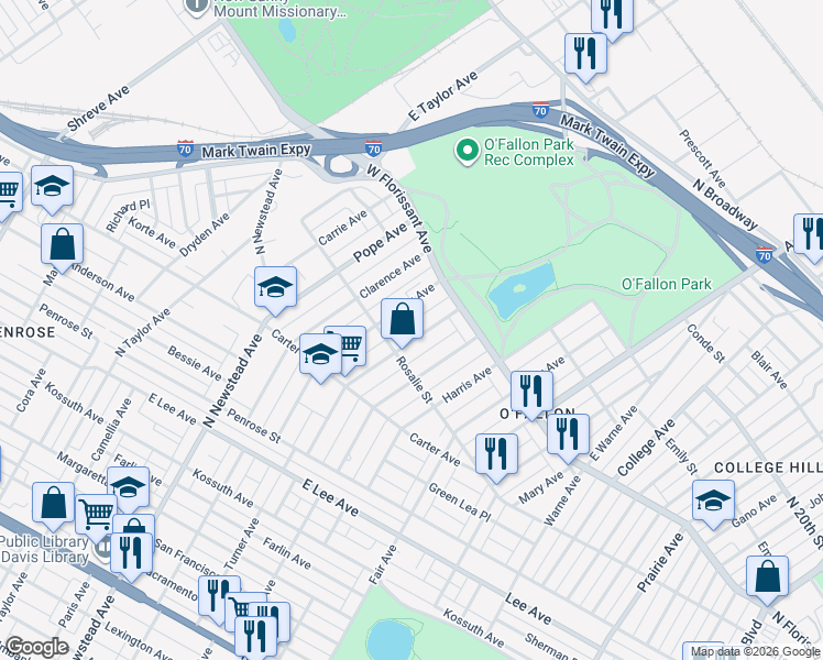 map of restaurants, bars, coffee shops, grocery stores, and more near 4525 Athlone Avenue in St. Louis
