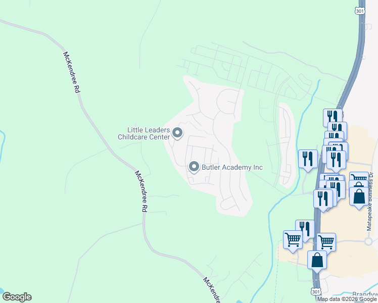 map of restaurants, bars, coffee shops, grocery stores, and more near 15426 Kennett Square Way in Brandywine