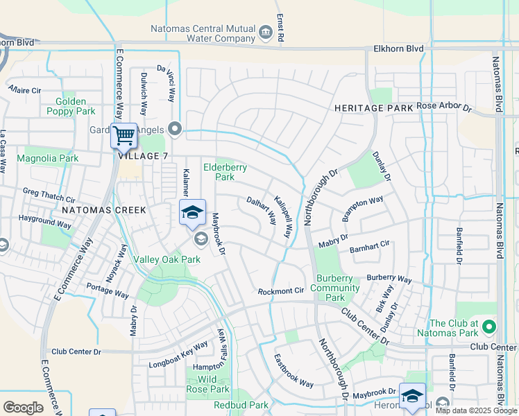 map of restaurants, bars, coffee shops, grocery stores, and more near 5565 Dalhart Way in Sacramento