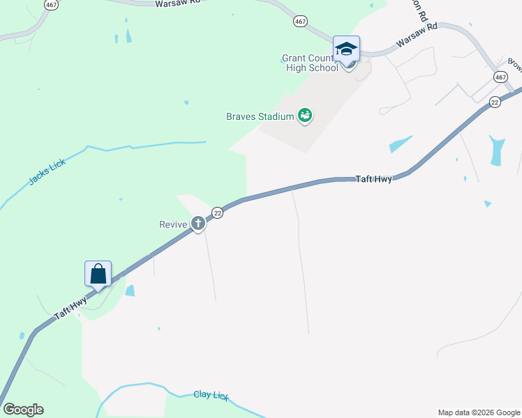 map of restaurants, bars, coffee shops, grocery stores, and more near 41-43 Taft Highway in Dry Ridge