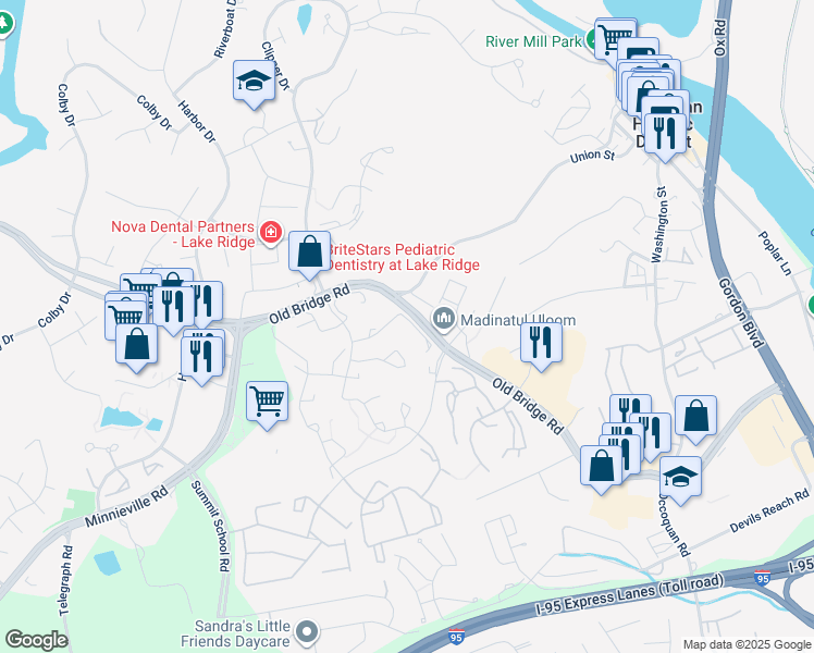 map of restaurants, bars, coffee shops, grocery stores, and more near 1905 Inglebrook Drive in Woodbridge