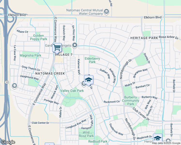 map of restaurants, bars, coffee shops, grocery stores, and more near 2927 Maybrook Drive in Sacramento