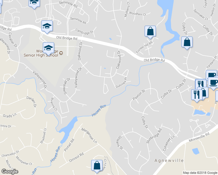 map of restaurants, bars, coffee shops, grocery stores, and more near 12671 Castile Court in Woodbridge
