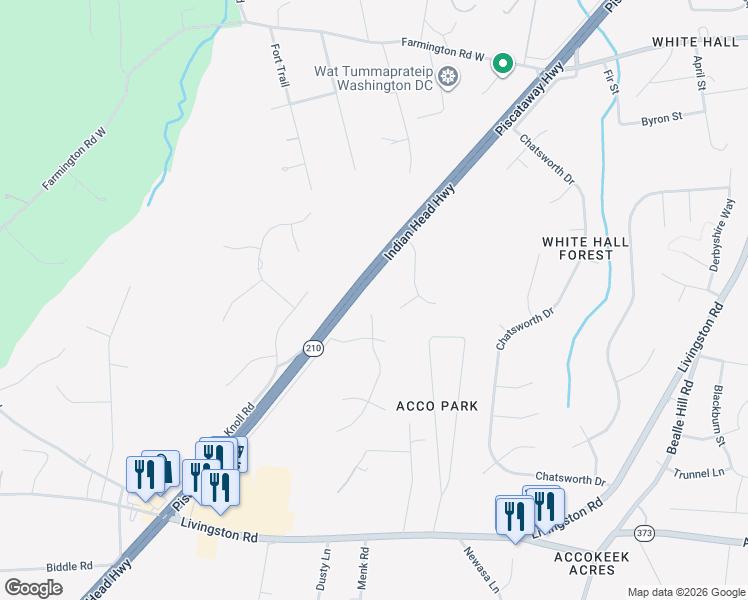 map of restaurants, bars, coffee shops, grocery stores, and more near 15502 Emily Court in Accokeek