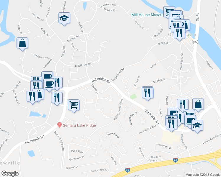 map of restaurants, bars, coffee shops, grocery stores, and more near 1911 Inglebrook Drive in Woodbridge