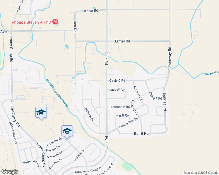 map of restaurants, bars, coffee shops, grocery stores, and more near 2 Lazy West Road in Fountain