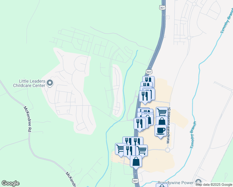 map of restaurants, bars, coffee shops, grocery stores, and more near 15406 General Lafayette Boulevard in Brandywine