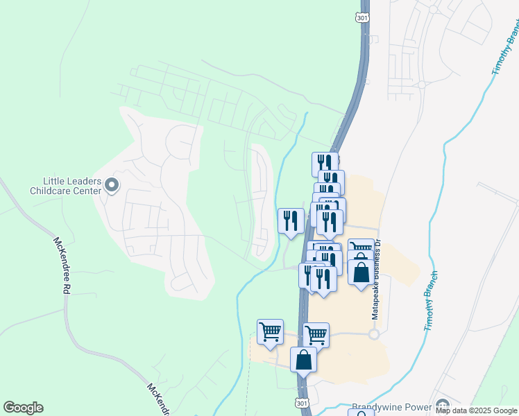 map of restaurants, bars, coffee shops, grocery stores, and more near 15406 General Lafayette Boulevard in Brandywine