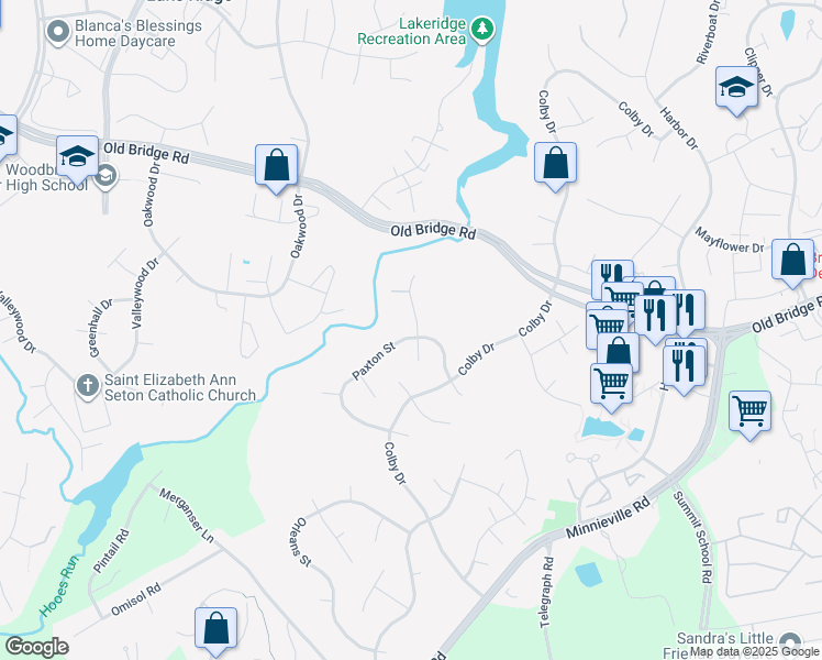 map of restaurants, bars, coffee shops, grocery stores, and more near 12624 Westport Lane in Woodbridge