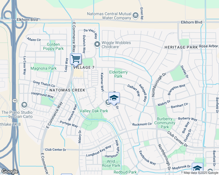 map of restaurants, bars, coffee shops, grocery stores, and more near 5612 Lawler Street in Sacramento