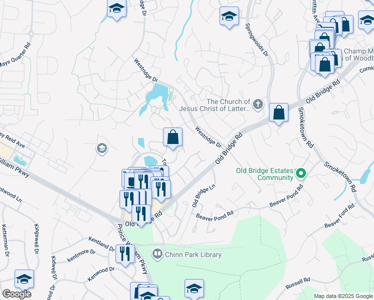 map of restaurants, bars, coffee shops, grocery stores, and more near 4014 Cairo Place in Woodbridge