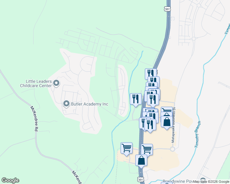 map of restaurants, bars, coffee shops, grocery stores, and more near 7309 Chaddsford Shoreside Court in Brandywine