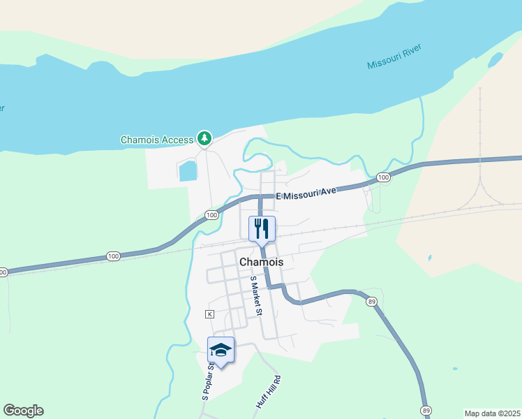 map of restaurants, bars, coffee shops, grocery stores, and more near Tennessee Avenue in Chamois