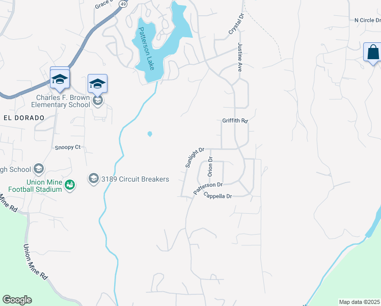 map of restaurants, bars, coffee shops, grocery stores, and more near 486 Sunlight Drive in Diamond Springs