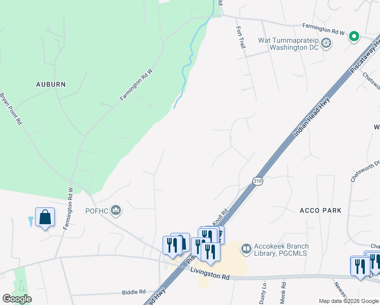 map of restaurants, bars, coffee shops, grocery stores, and more near 15320 Main Boulevard in Accokeek