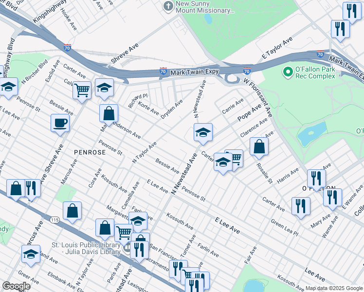 map of restaurants, bars, coffee shops, grocery stores, and more near 4437 Anderson Avenue in St. Louis
