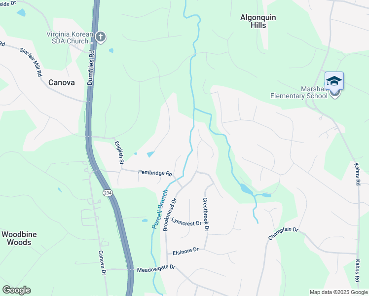 map of restaurants, bars, coffee shops, grocery stores, and more near 12832 Mill Race Court in Manassas