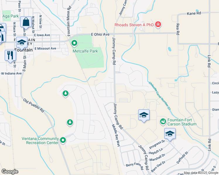 map of restaurants, bars, coffee shops, grocery stores, and more near 10554 Country Park Point in Fountain
