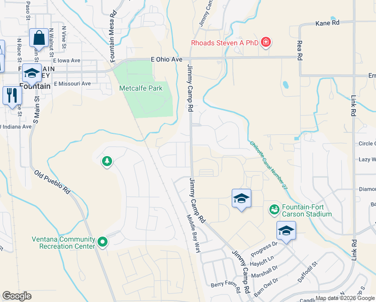 map of restaurants, bars, coffee shops, grocery stores, and more near 10554 Country Park Point in Fountain