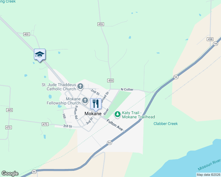 map of restaurants, bars, coffee shops, grocery stores, and more near County Route 455 in Mokane