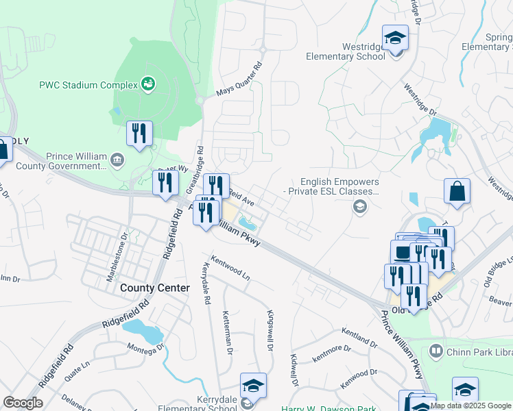 map of restaurants, bars, coffee shops, grocery stores, and more near Daisy Reid Avenue in Woodbridge