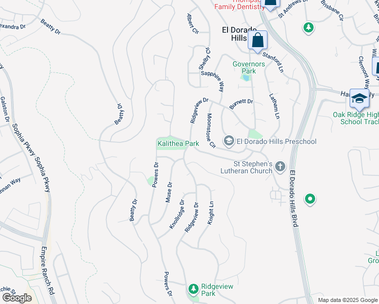 map of restaurants, bars, coffee shops, grocery stores, and more near 3149 Ridgeview Drive in El Dorado Hills