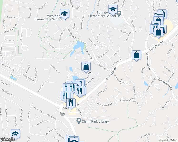 map of restaurants, bars, coffee shops, grocery stores, and more near 12742 Sidney Way in Woodbridge